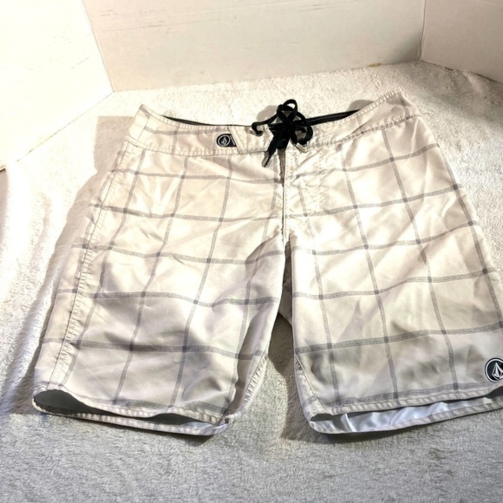 Mens Volcom Frickin Off White Plaid Board Shorts